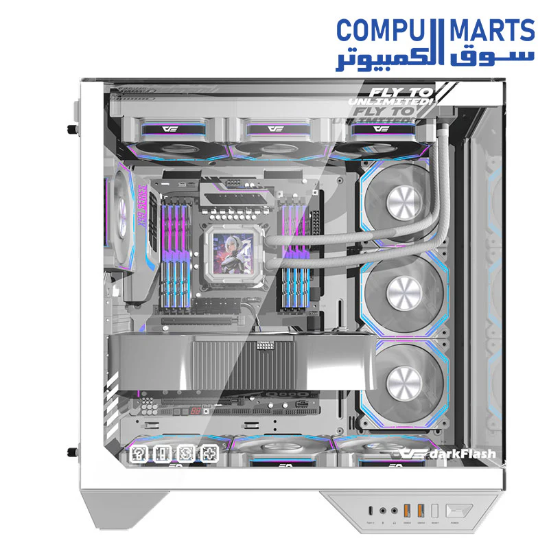 DarkFlash Full-Tower ATX Gaming PC Case, Back Plug-in Motherboard, Dual-Chamber, Panoramic Glass, Up to 2 x 360mm Radiators, RTX 40 Compatible(DY470) (1 PWM ARGB Fans) - Image 2