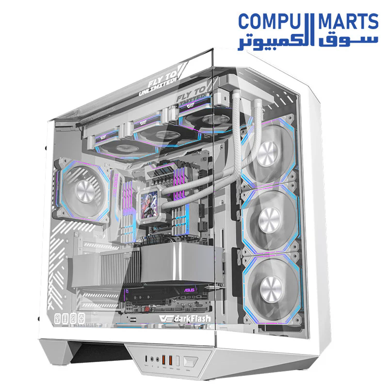 DarkFlash Full-Tower ATX Gaming PC Case, Back Plug-in Motherboard, Dual-Chamber, Panoramic Glass, Up to 2 x 360mm Radiators, RTX 40 Compatible(DY470) (1 PWM ARGB Fans) - Image 3