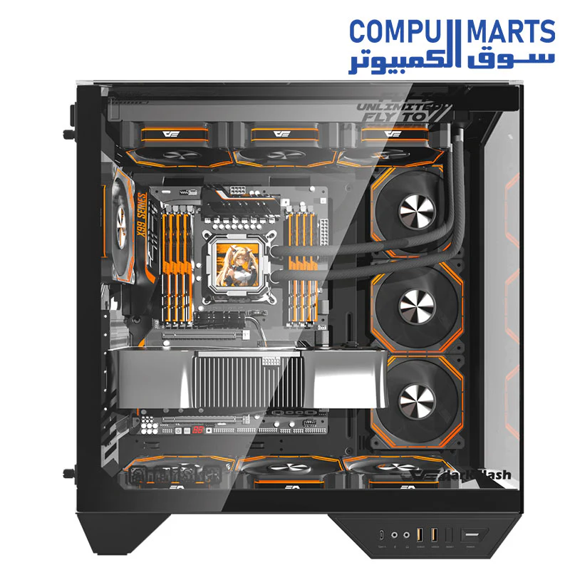 DarkFlash Full-Tower ATX Gaming PC Case, Back Plug-in Motherboard, Dual-Chamber, Panoramic Glass, Up to 2 x 360mm Radiators, RTX 40 Compatible(DY470) (1 PWM ARGB Fans) - Image 4