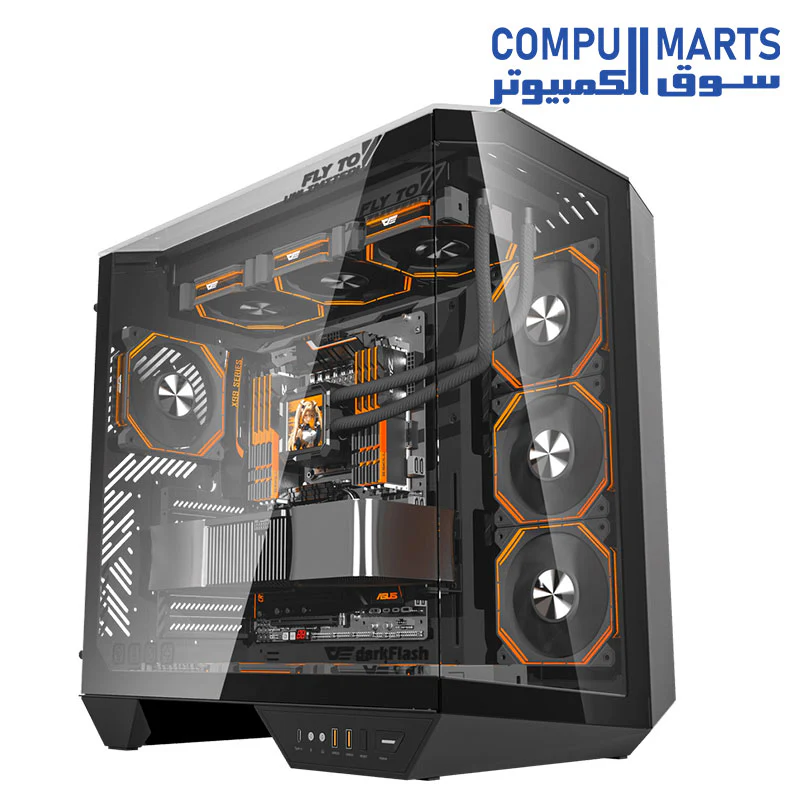 DarkFlash Full-Tower ATX Gaming PC Case, Back Plug-in Motherboard, Dual-Chamber, Panoramic Glass, Up to 2 x 360mm Radiators, RTX 40 Compatible(DY470) (1 PWM ARGB Fans) - Image 5