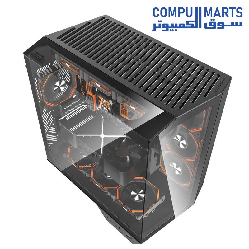 DarkFlash Full-Tower ATX Gaming PC Case, Back Plug-in Motherboard, Dual-Chamber, Panoramic Glass, Up to 2 x 360mm Radiators, RTX 40 Compatible(DY470) (1 PWM ARGB Fans) - Image 6