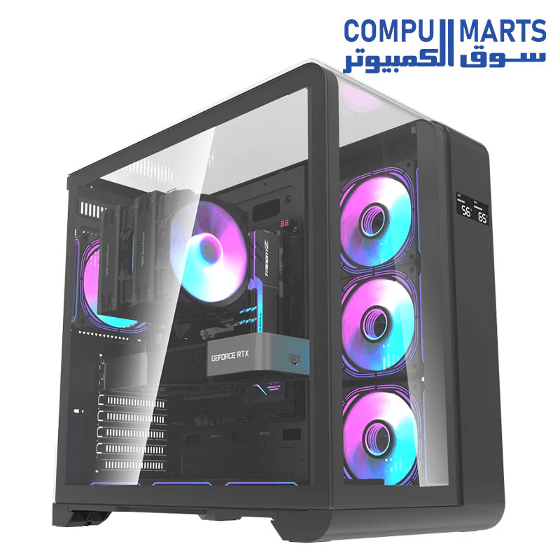 DarkFlash L280 ATX Curved Computer Case, 4x Pre-Installed 120mm aRGB Fans, 360mm Radiator Support, Digital Display Screen, 3x Side Glass Panel w/ Curved Glass, Cable Management, USB 3.0,  | L280 - Image 2