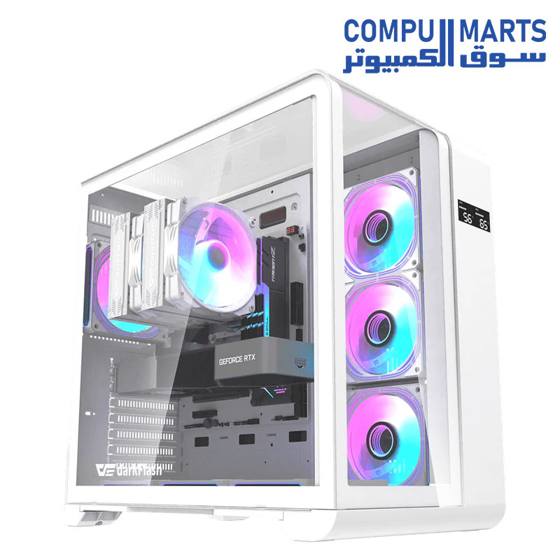 DarkFlash L280 ATX Curved Computer Case, 4x Pre-Installed 120mm aRGB Fans, 360mm Radiator Support, Digital Display Screen, 3x Side Glass Panel w/ Curved Glass, Cable Management, USB 3.0,  | L280 - Image 3