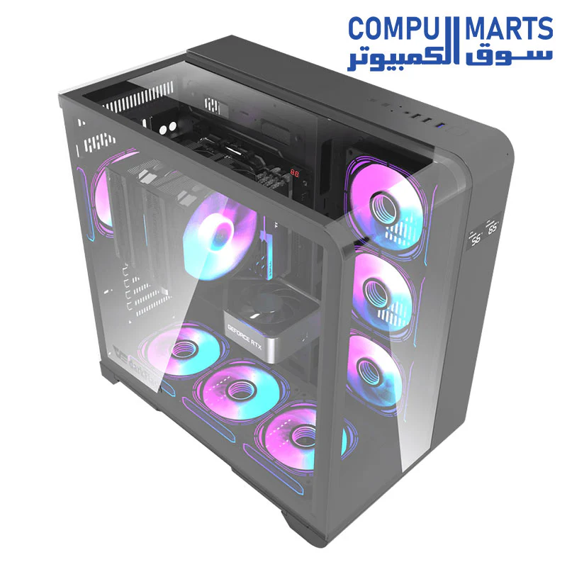 DarkFlash L280 ATX Curved Computer Case, 4x Pre-Installed 120mm aRGB Fans, 360mm Radiator Support, Digital Display Screen, 3x Side Glass Panel w/ Curved Glass, Cable Management, USB 3.0,  | L280 - Image 6