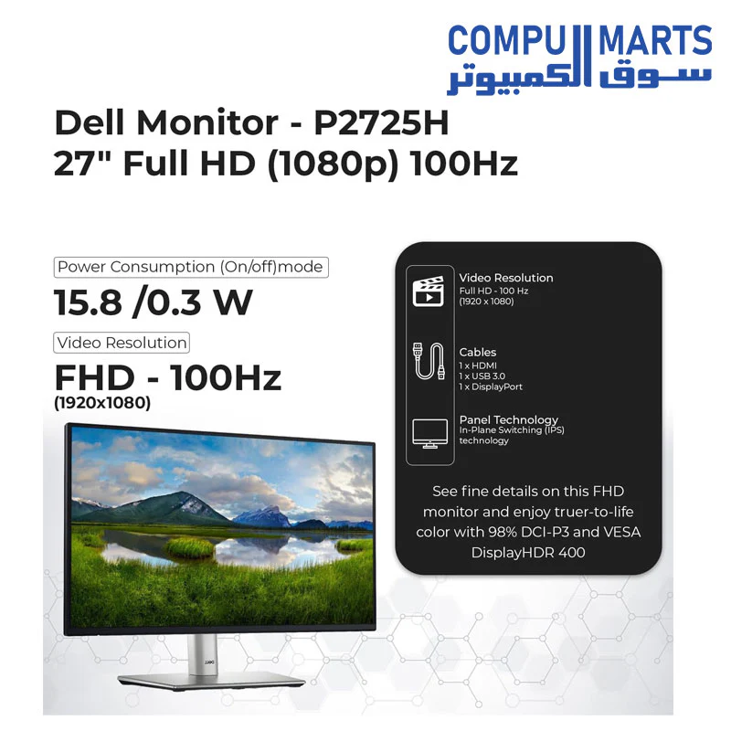 Dell P2725H 27" Full HD 1920 x 1080 Monitor - Image 2
