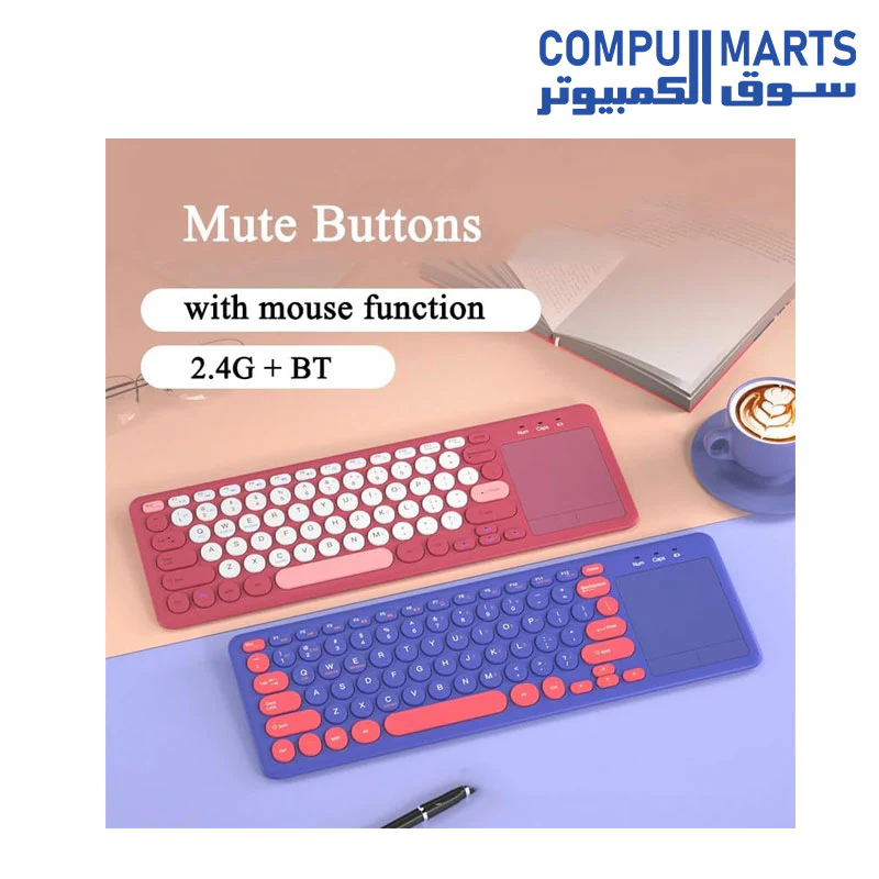 Dual Modes Slim Mini Keyboard With Touch pad | Bluetooth & 2.4GHZ USB | For Windows/Android/IOS/Mac OS | HighEnd | Arabic/Eng Layout Light - Image 2