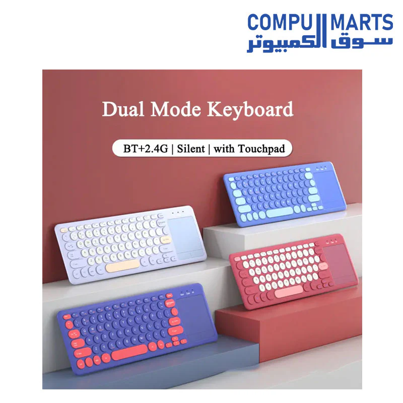 Dual Modes Slim Mini Keyboard With Touch pad | Bluetooth & 2.4GHZ USB | For Windows/Android/IOS/Mac OS | HighEnd | Arabic/Eng Layout Light - Image 3