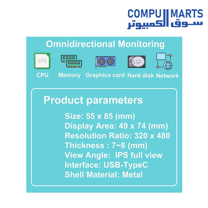 EDIY 3.5 inch IPS USB Mini Screen AIDA64 PC CPU RAM HDD Data Monitor Computer Temperature Display Type-C Sub Screen - Image 3