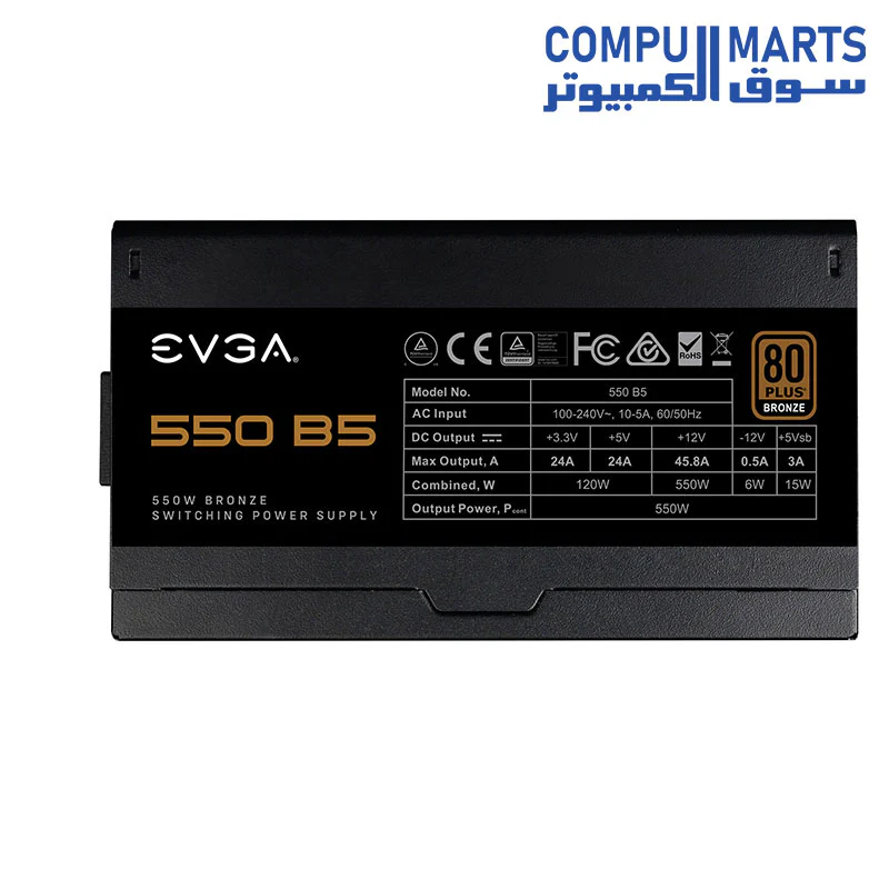 EVGA 550 B5 80 Plus BRONZE 550W Fully Modular Power Supply 220-B5-0550-V2 - Image 3