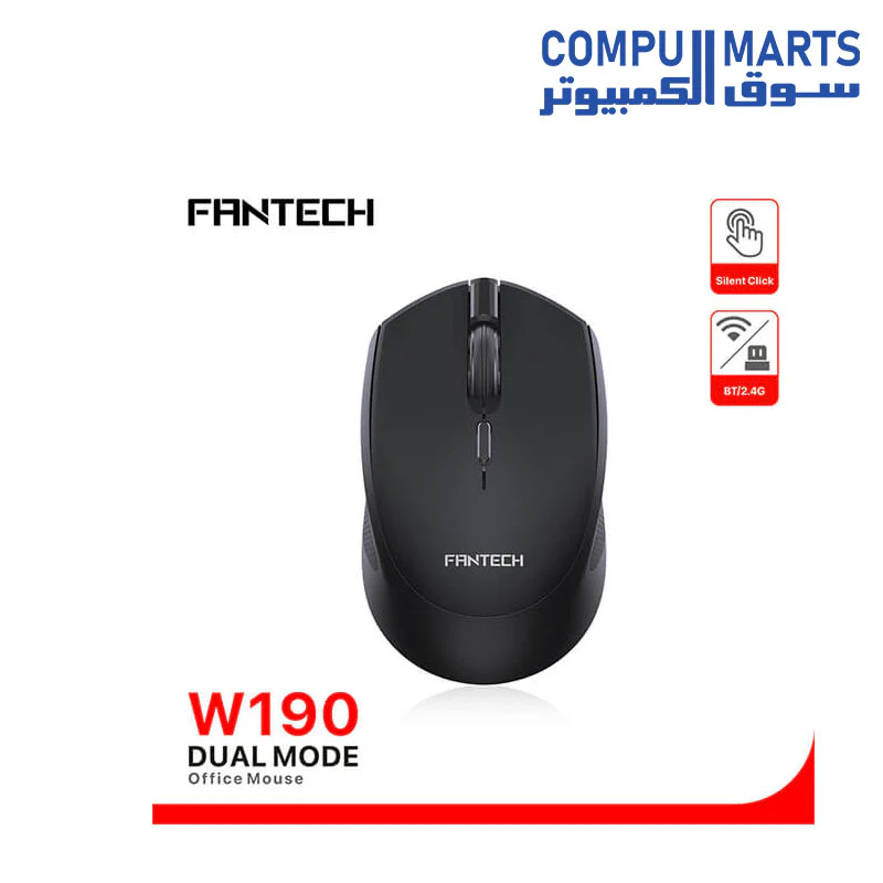 FANTECH W190 SILENT SWITCH AMBIDEXTROUS OFFICE MOUSE - Black - Image 2