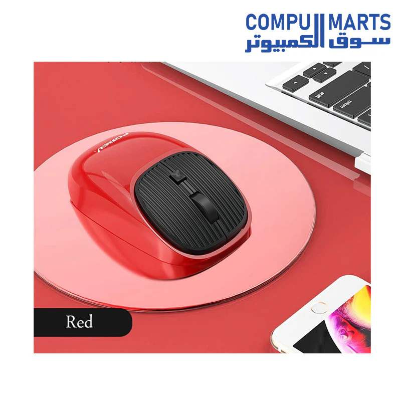 FOREV FV-169 Wireless Rechargeable Mouse – 4 Buttons 1600DPI – 2.4Ghz 10m Range Red - Image 3