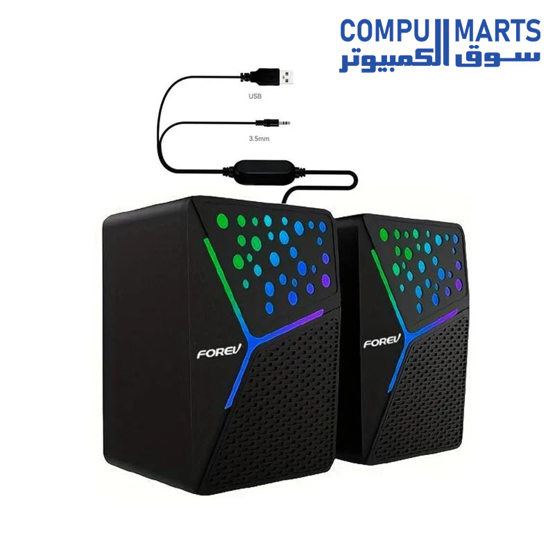 Forev FV-206 RGB Computer Gaming Speakers - 3W*2 RGB Lights Wired Stereo Mini - 3.5mm Jack + 2.0 USB Powered For Gaming/Movie/Music/PC/Laptop - Image 2