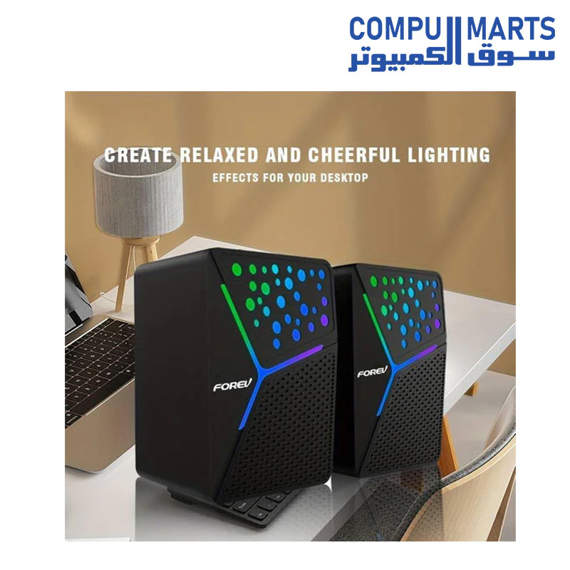 Forev FV-206 RGB Computer Gaming Speakers - 3W*2 RGB Lights Wired Stereo Mini - 3.5mm Jack + 2.0 USB Powered For Gaming/Movie/Music/PC/Laptop - Image 3