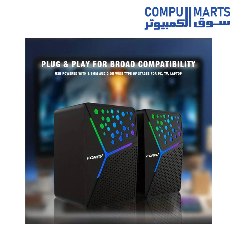 Forev FV-206 RGB Computer Gaming Speakers - 3W*2 RGB Lights Wired Stereo Mini - 3.5mm Jack + 2.0 USB Powered For Gaming/Movie/Music/PC/Laptop - Image 4