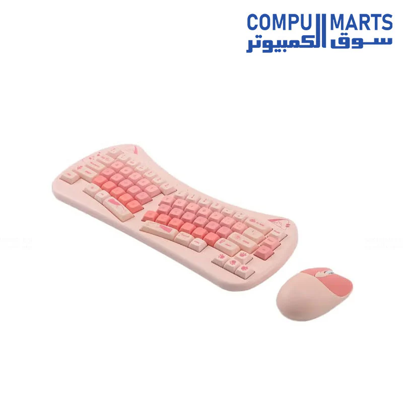 FOREV FV-DW66 Wireless Keyboard and Mouse Combo – Ergonomic (Purple & Pink & Beige ) | 2.4G Wireless | USB Receiver | Plug & Play - Image 2