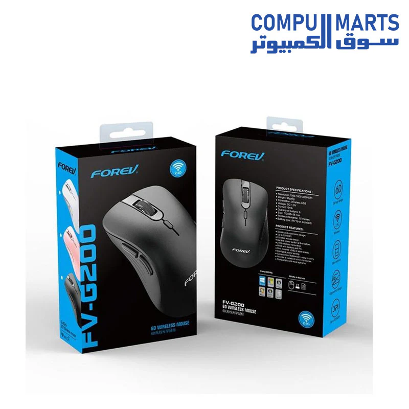 Forev FV-G200 Wireless Mouse Office -10m Range -3200DPI , Black - Image 2