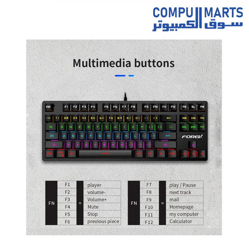 FV-Q301 (87 keys) High End Wired Mechanical Keyboard Blue Switch Cute Small Rainbow Backlight Portable Gaming Keyboard - Image 4