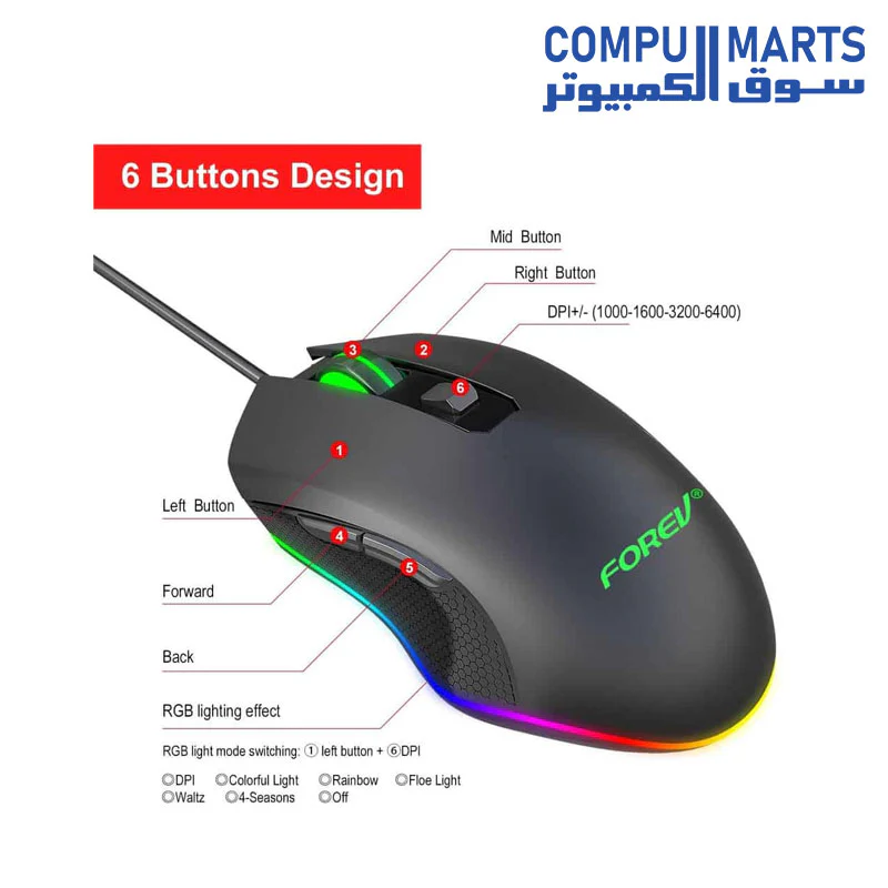 Forev Fv-Q7 Gaming Mouse Multi Dpi & Multi Backlit Led Lights Effects – For Pc - Image 4