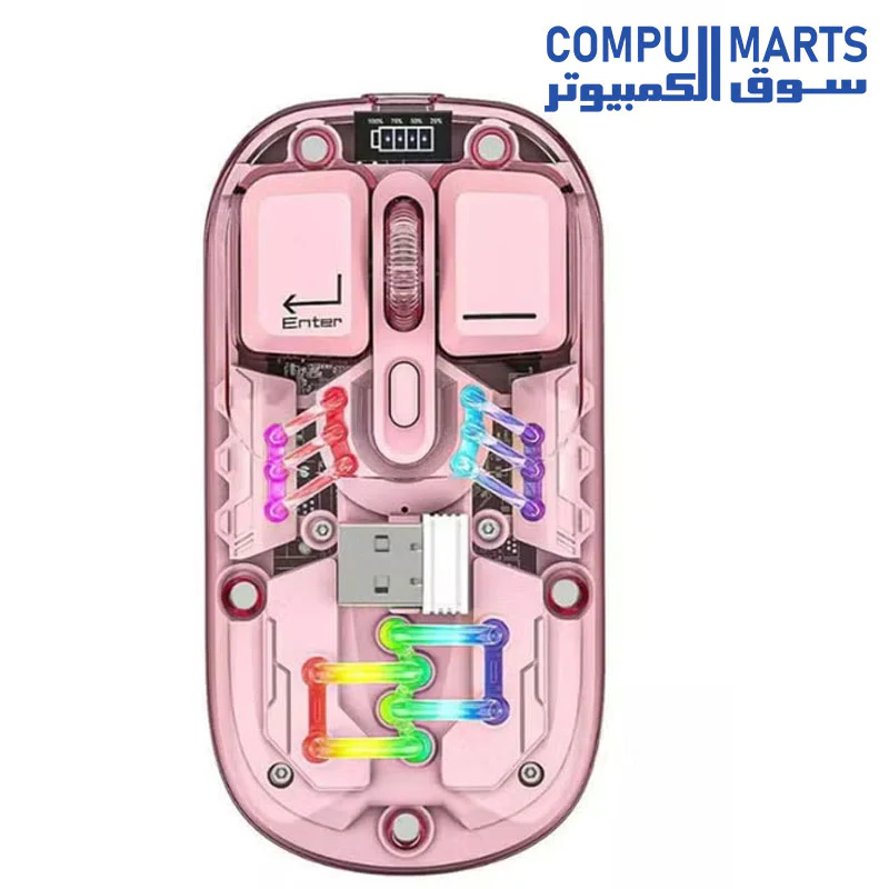 FOREV  FV-T7 Transparent Wireless Dual-Mode RGB Bluetooth Mouse Ergonomic Universal Hots Adjustable to 1600dpi - Image 2