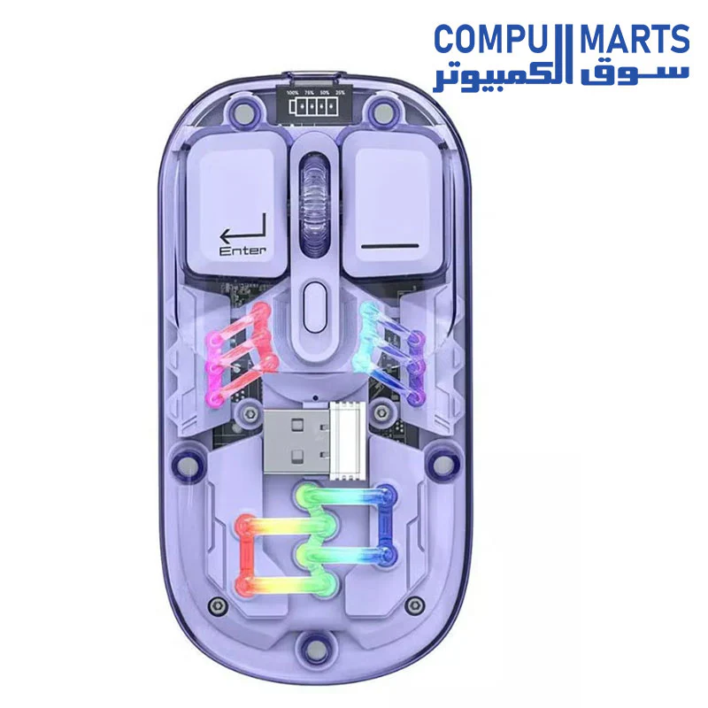 FOREV  FV-T7 Transparent Wireless Dual-Mode RGB Bluetooth Mouse Ergonomic Universal Hots Adjustable to 1600dpi - Image 3