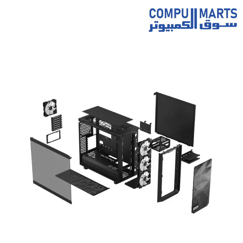 Fractal Design FD-C-MEL2A-05 Meshify 2 Lite ATX RGB Mid Tower Case Light Tint Tempered Glass Black - Image 7
