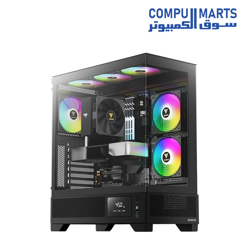 GAMDIAS ATLAS M1 PC Case, ATX Gaming Mid Tower, No-Hub, Real-time Monitor, Seamless Tempered Glass, Pre-install 3 x 120 mm ARGB PWM Fans - Image 2