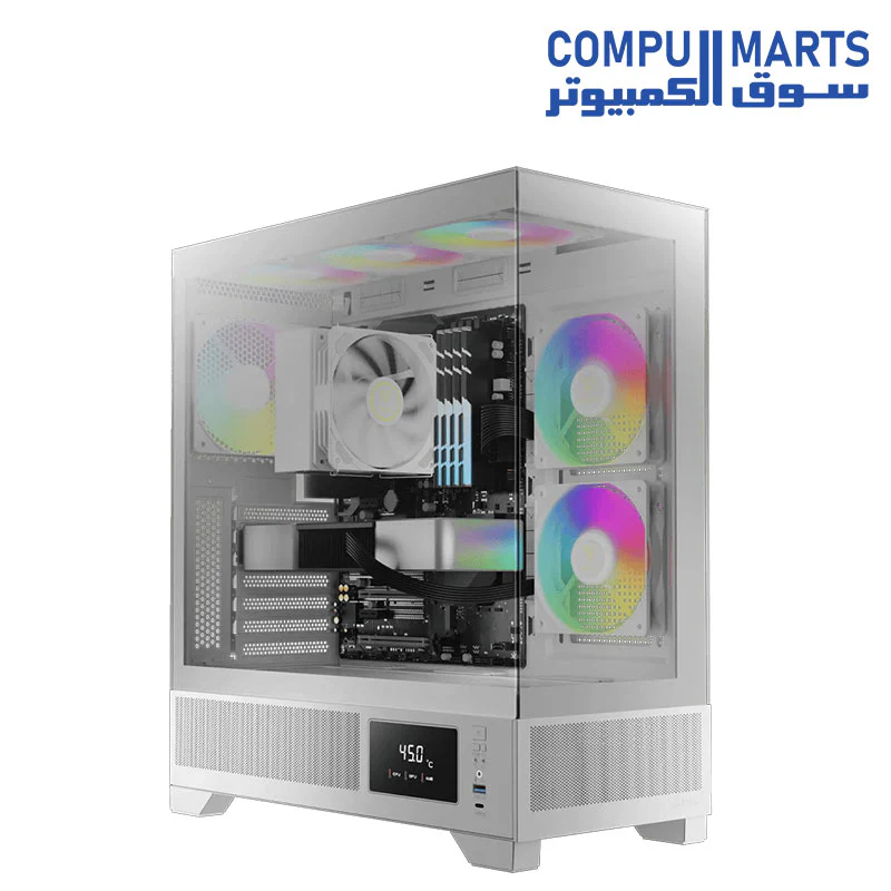 GAMDIAS ATLAS M1 PC Case, ATX Gaming Mid Tower, No-Hub, Real-time Monitor, Seamless Tempered Glass, Pre-install 3 x 120 mm ARGB PWM Fans - Image 3
