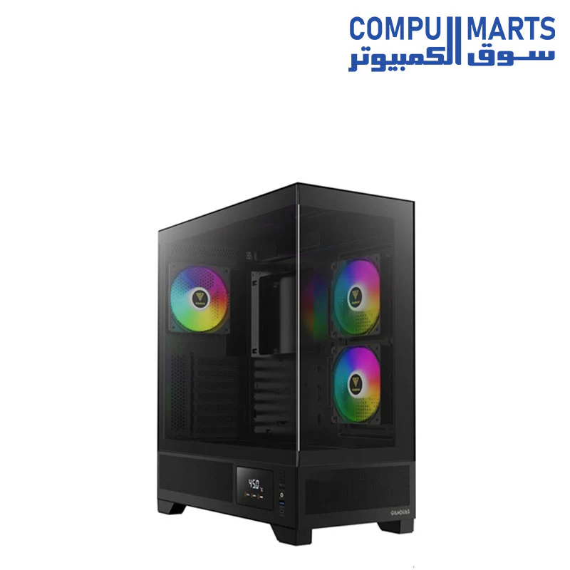 GAMDIAS ATLAS M1 PC Case, ATX Gaming Mid Tower, No-Hub, Real-time Monitor, Seamless Tempered Glass, Pre-install 3 x 120 mm ARGB PWM Fans - Image 4
