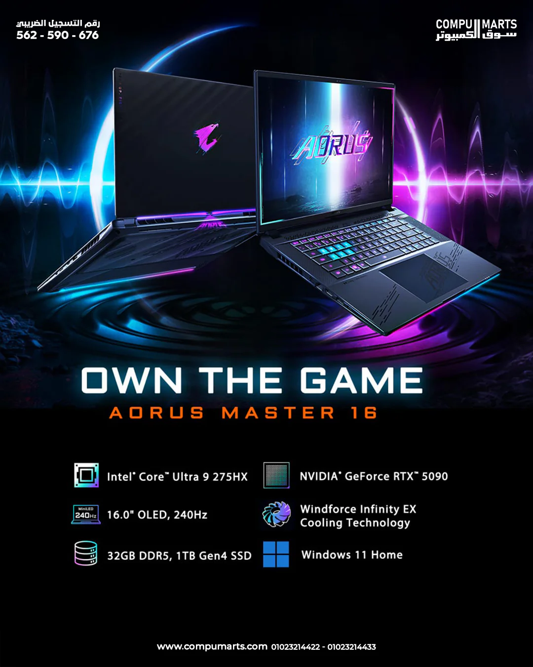 Gigabyte AORUS MASTER 16 BZH Gaming Laptop Intel ,Core Ultra 9 275HX, 32GB RAM, 1TB SSD, GeForce RTX 5090 24GB Graphics, 16" WQXGA OLED 240Hz Display, Windows 11 Pro - Image 2