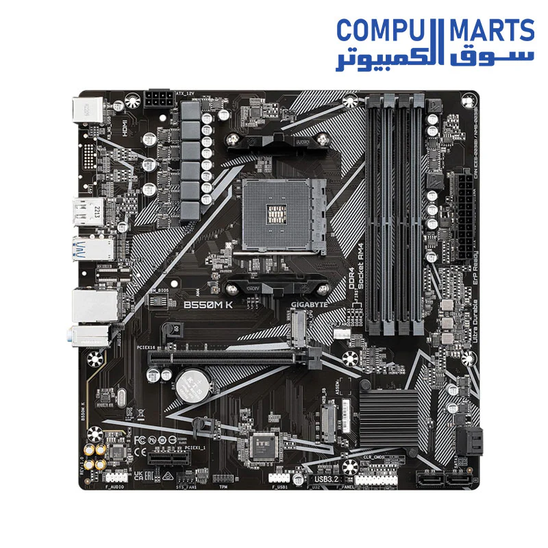 GIGABYTE B550M K AM4 AMD B550 Micro-ATX Motherboard with Dual M.2, SATA 6Gb/s, USB 3.2 Gen 1, Realtek GbE LAN, PCIe 4.0 - Image 2