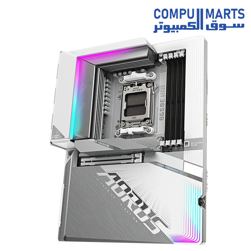 GIGABYTE B650E AORUS STEALTH ICE Motherboard — Supports AMD Ryzen 9000 CPUs- 12+2+2 phases VRM- up to 8000MHz DDR5 (OC)- 1xPCIe 5.0 M2 + 3xPCIe 4.0 M.2- Wi-Fi 7-2.5GbE LAN- USB 3.2 Gen 2x2 - Image 2