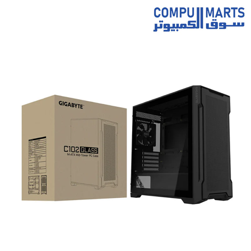 GIGABYTE C102 GLASS 2x 120mm Fans — Optimized Airflow Design, Full-Size Tempered Glass, USB 3.0 x2 on I/O panel, 360mm Liquid Cooling Compatible, Dust Filte - Image 4