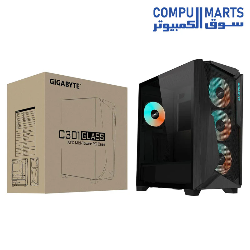 GIGABYTE C301 Glass - Mid Tower PC Gaming Case, Tempered Glass, USB Type-C, 4X ARBG Fans Included (GB-C301GW) - Image 5