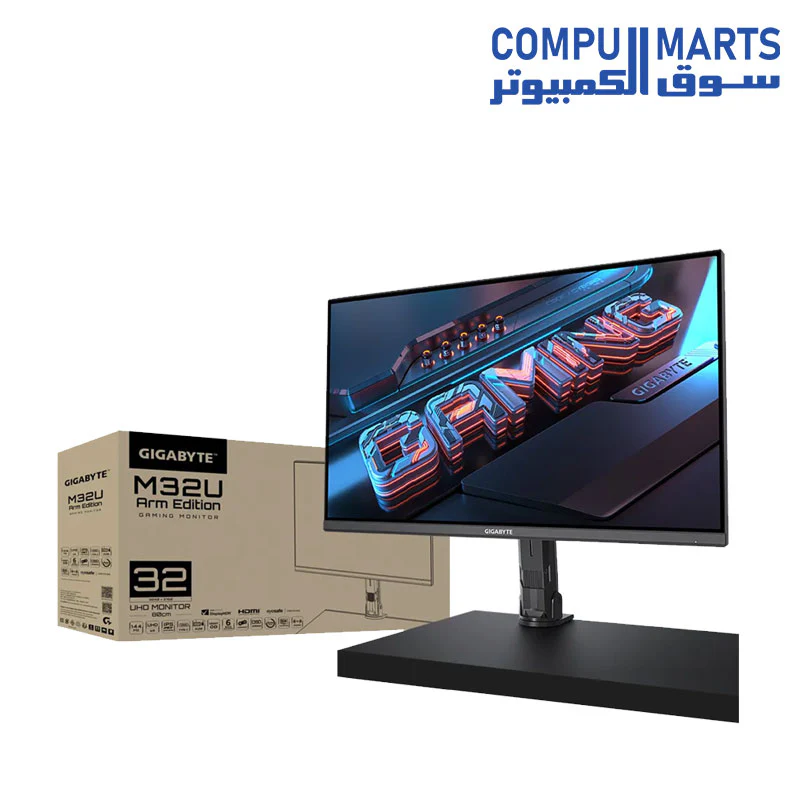 GIGABYTE M32U-AE Arm Edition 32 Inch 144Hz UHD KVM IPS Gaming Monitor 3840 x 2160 4k SS 1ms (GTG) 90% DCI-P3, HDR Ready, FreeSync Premium Pro, Height, Tilt, Pivot, Depth Adjustable,DisplayPort 1.4, HDMI - Image 2