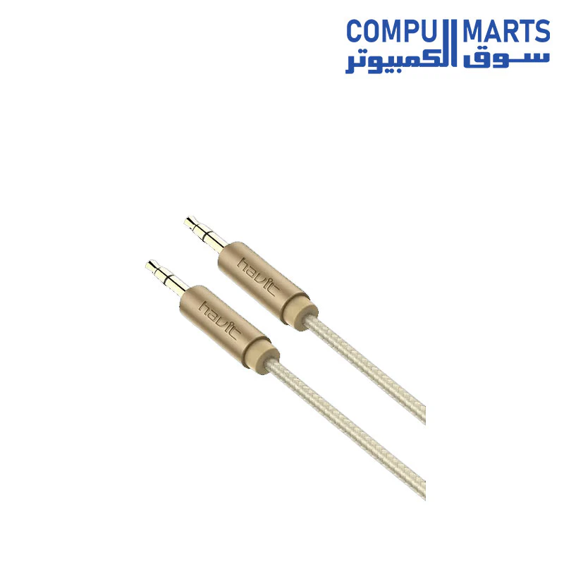 HAVIT CB66 3.5MM AUX Cable,24K Golden Plated With High fidelity Nylon Weave Cable, 1M Gold. - Image 2