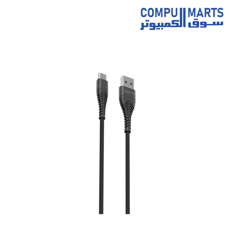 Havit cb707 usb-a to type-c cable,2.1a alluminium braided charging & data,1m black - Image 2