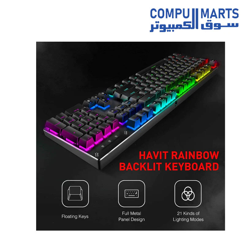 Havit Kb393L Mechanical Keyboard And Mouse, Blue Switch 104 Keys Rainbow Backlit Keyboard And 7 Button Wired Mouse 4800 Dpi For Pc Computer Gamer, Black - Image 2