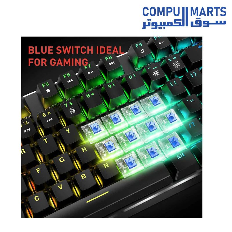 Havit Kb393L Mechanical Keyboard And Mouse, Blue Switch 104 Keys Rainbow Backlit Keyboard And 7 Button Wired Mouse 4800 Dpi For Pc Computer Gamer, Black - Image 3