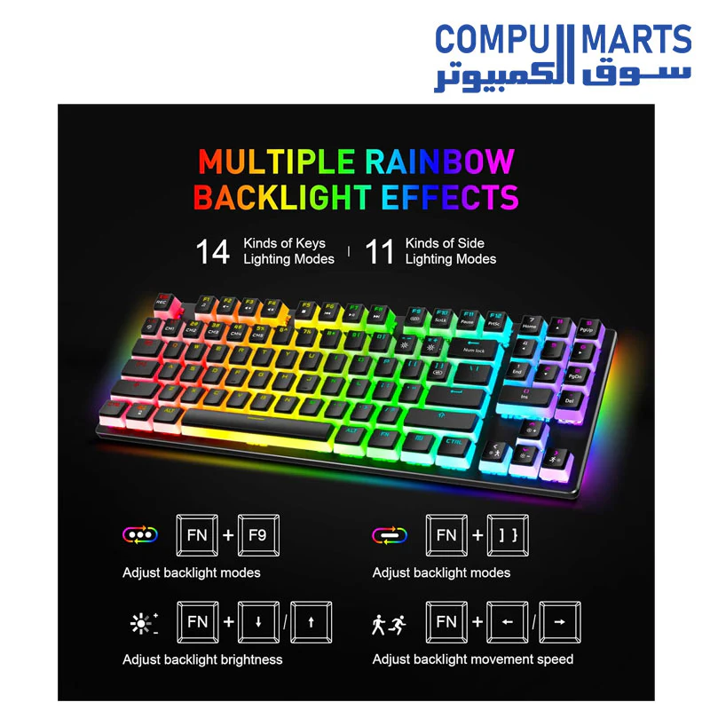 HAVIT KB851L RGB TKL Gaming Mechanical Keyboard – PBT Pudding Keycaps – Blue Switch | Black - Image 2