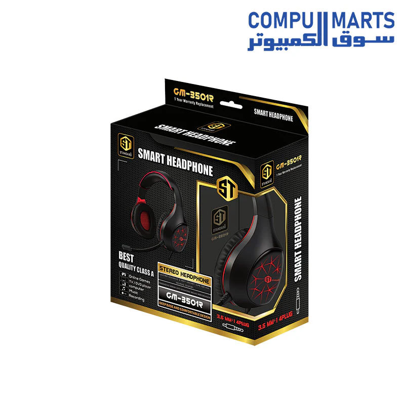 Headphone gaming standard GM-3501R(Red cooler/Best quality class A/Frequency Response 20 Hz-20,000Hz/Power Capability100mW/3.5mm*1 4 Plug Surround sound) - Image 4