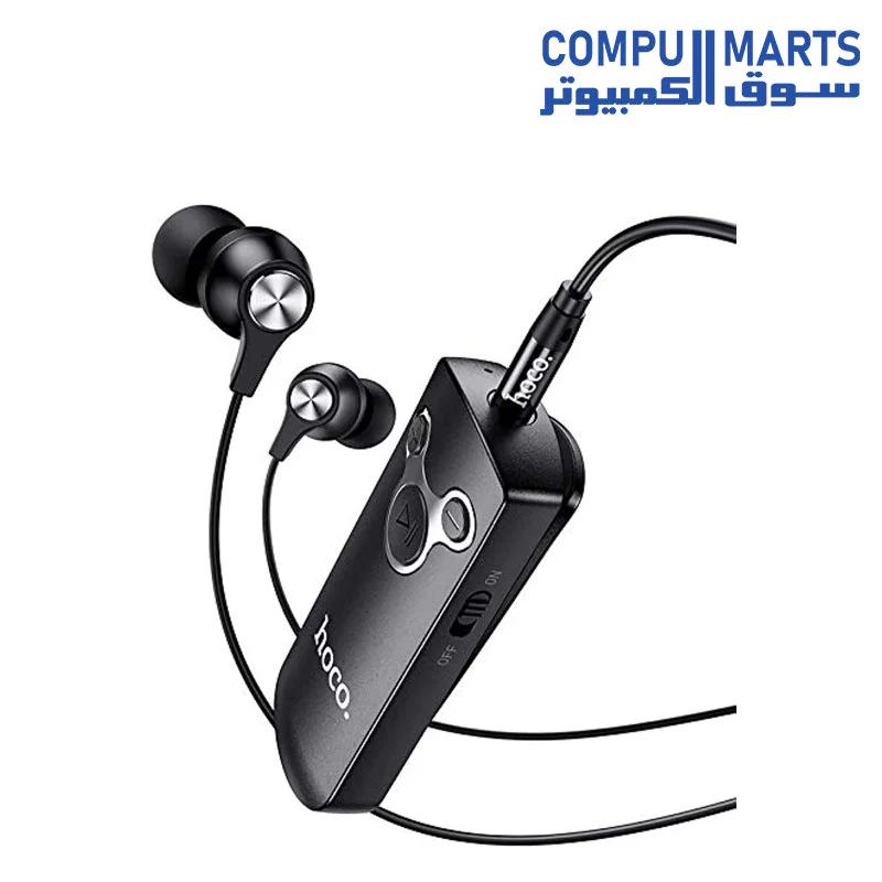 Hoco E52 Euphony Wireless Bluetooth Audio Receiver with Earphone and Microphone - Black - Image 2