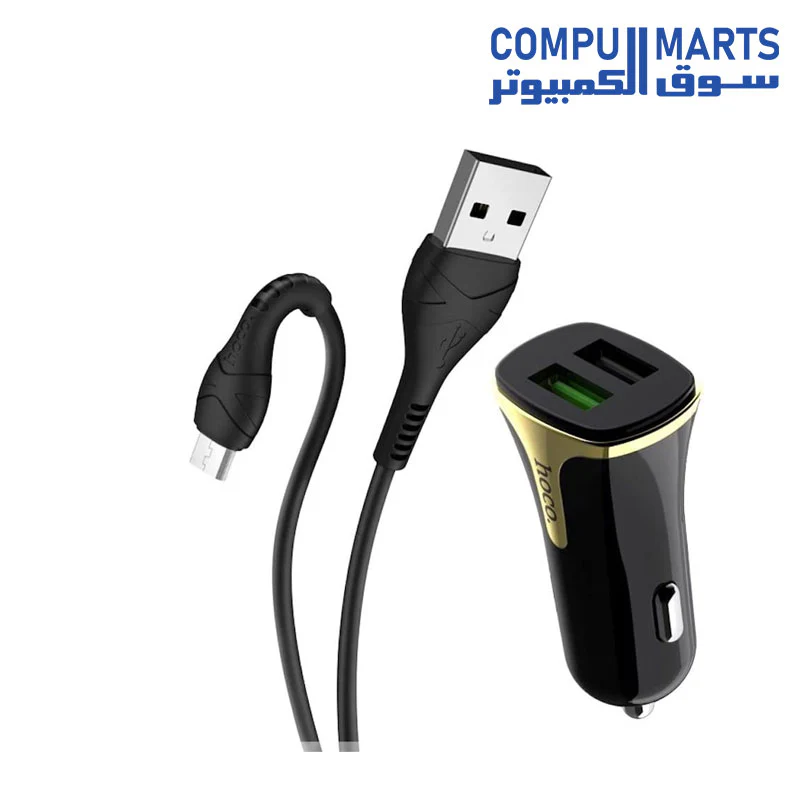 HOCO Z31 - Universe double port QC3.0 car charger set(Micro) - Black - Image 2