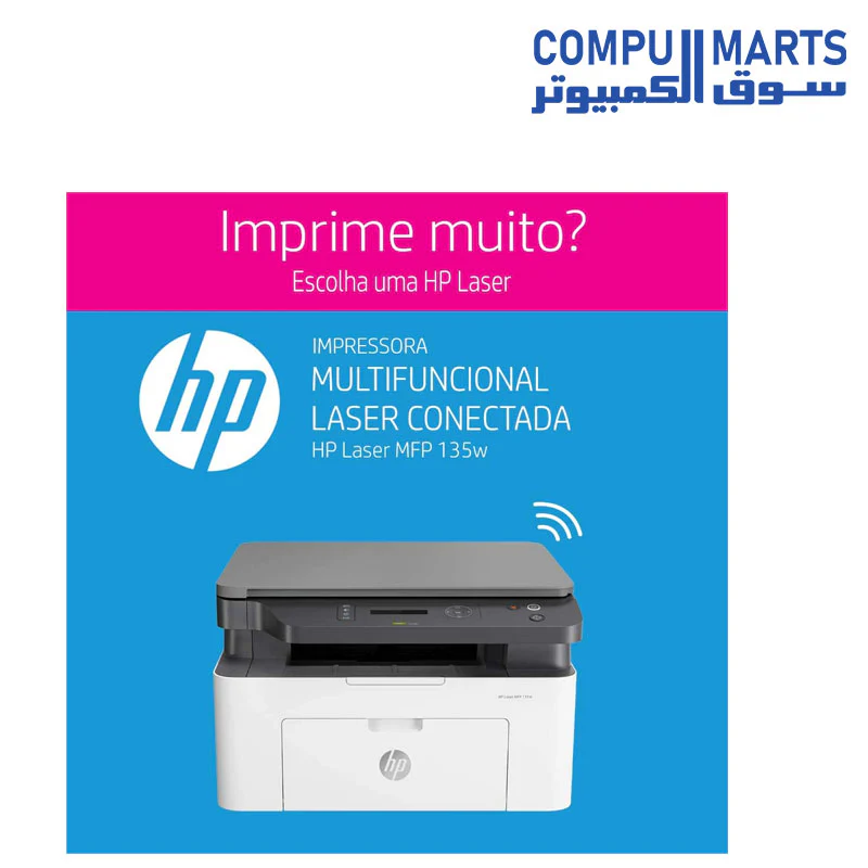 HP 135W Multifunction Laser Printer, White - Image 4