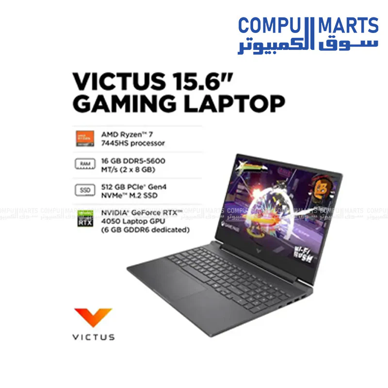 HP Victus 15-fb3093dx Gaming Laptop 15.6”, AMD Ryzen 7 7445HS, 16GB RAM, 512GB SSD, NVIDIA RTX 4050 6GB Win 11 - Image 4