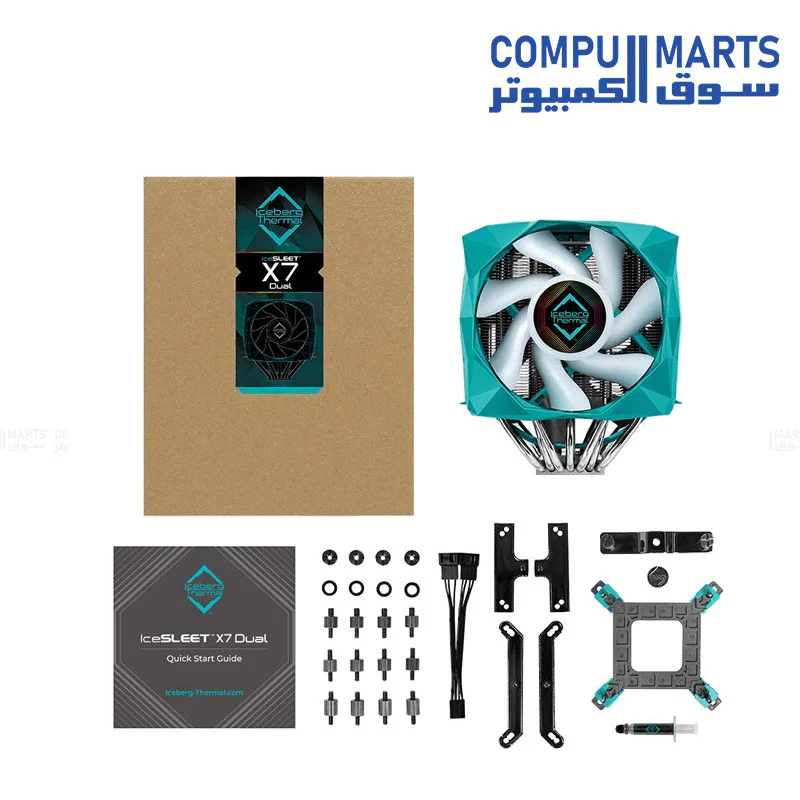 Iceberg Thermal IceSLEET X7 Dual Intel & AMD CPU Cooler 7 Heat Pipe Nickel Plating Twin Tower Dual Fans Set ARGB AM5 Compatible LGA 1700 Mounting Kit Available FOC - Image 4