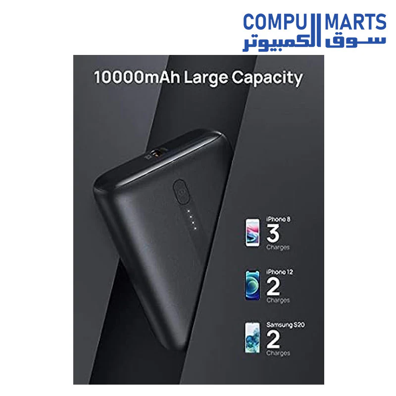 JSAUX (PB2002) Super Mini 22.5W Powerbank 10000mAh QC PD 3.0 Dual Port Portable Charger- Black - Image 4