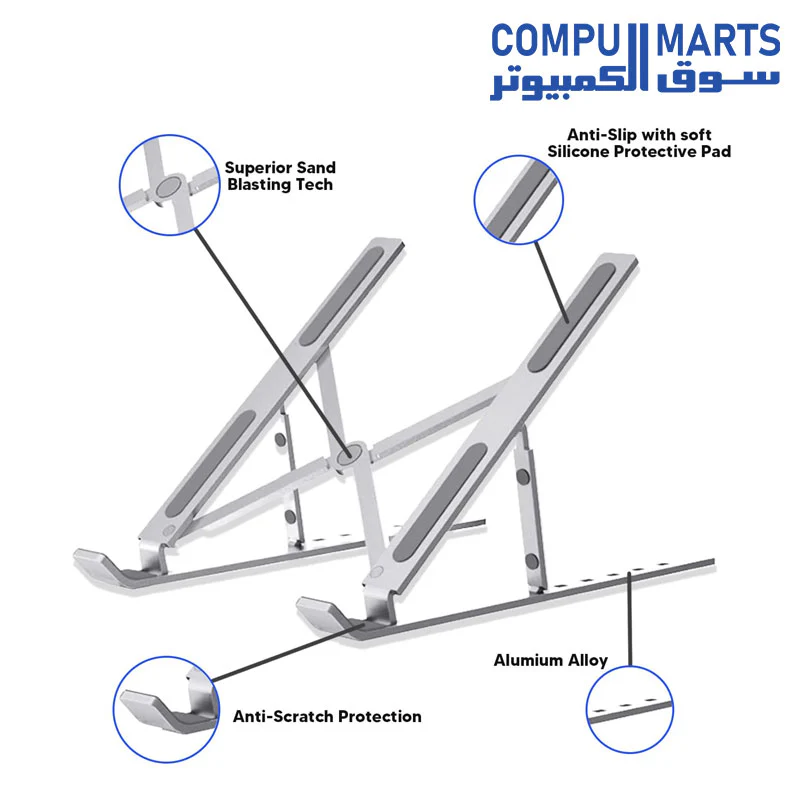 Laptop stand, adjustable aluminum laptop tablet stand, laptop holder, foldable laptop riser, notebook stand portable laptop holder compatible with 7-15.6 inches laptop, tablet, notebook - Image 4