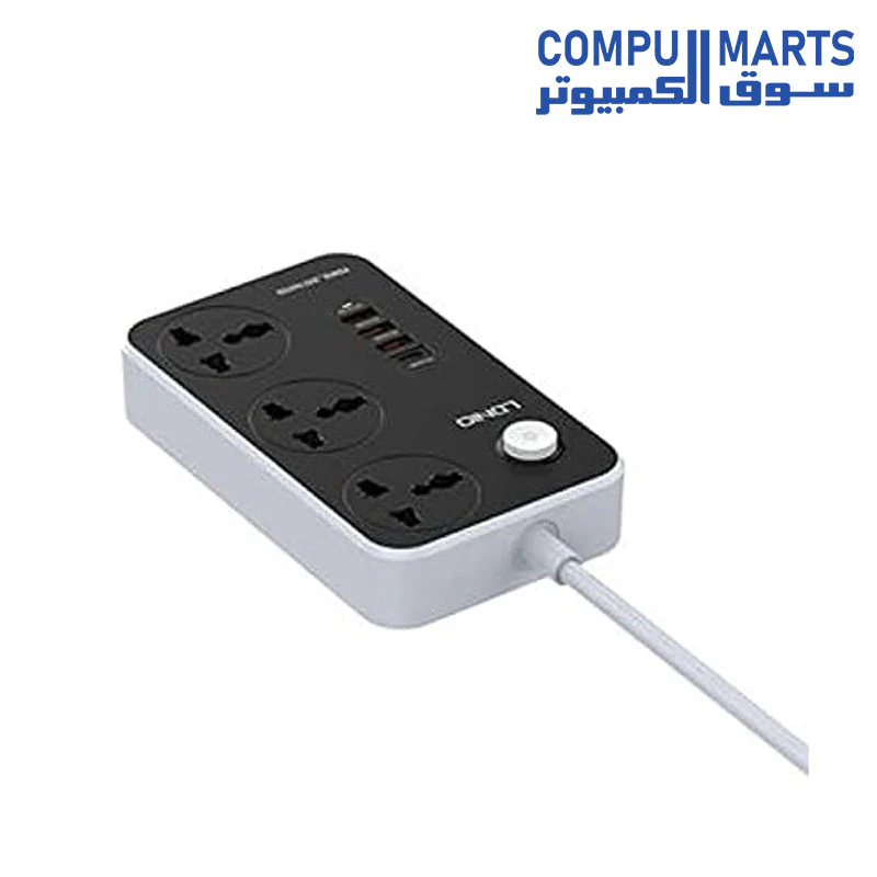 Ldnio Extension Cord Sc3412 Power Strip With 3 Ac Sockets And 3 Usb Ports - Image 2