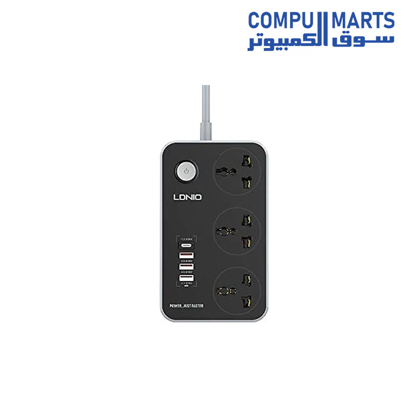 Ldnio Extension Cord Sc3412 Power Strip With 3 Ac Sockets And 3 Usb Ports - Image 4