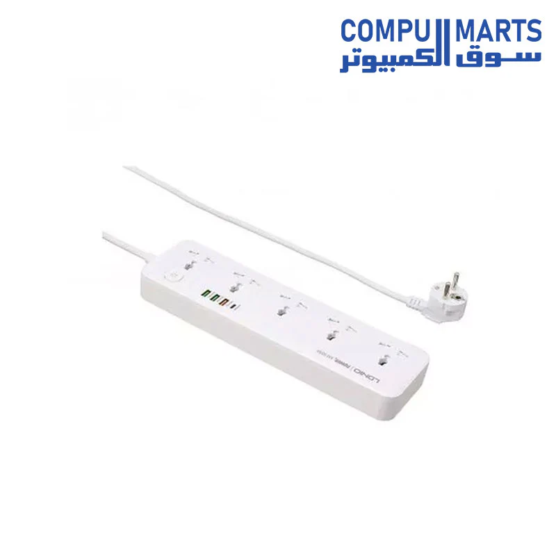 Ldnio LDNIO SC5415 Surge Fast charging Power Strip with 5 Ac Outlets & 4USB Charging Ports 2m Extension PD power Soket - White - Image 2